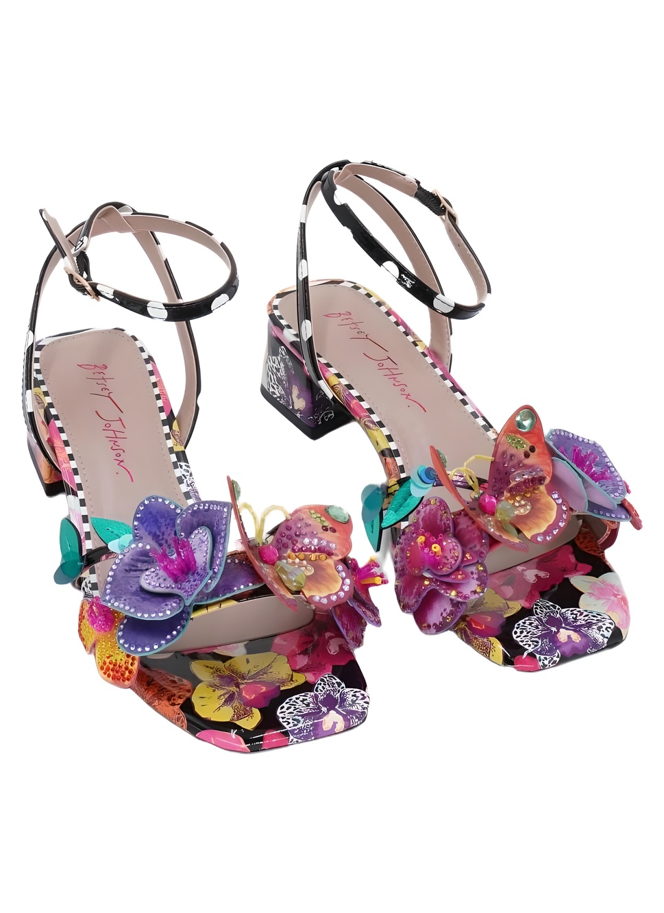 Betsey Johnson Maranda Black Multi Floral Butterfly Applique Size 6.5M